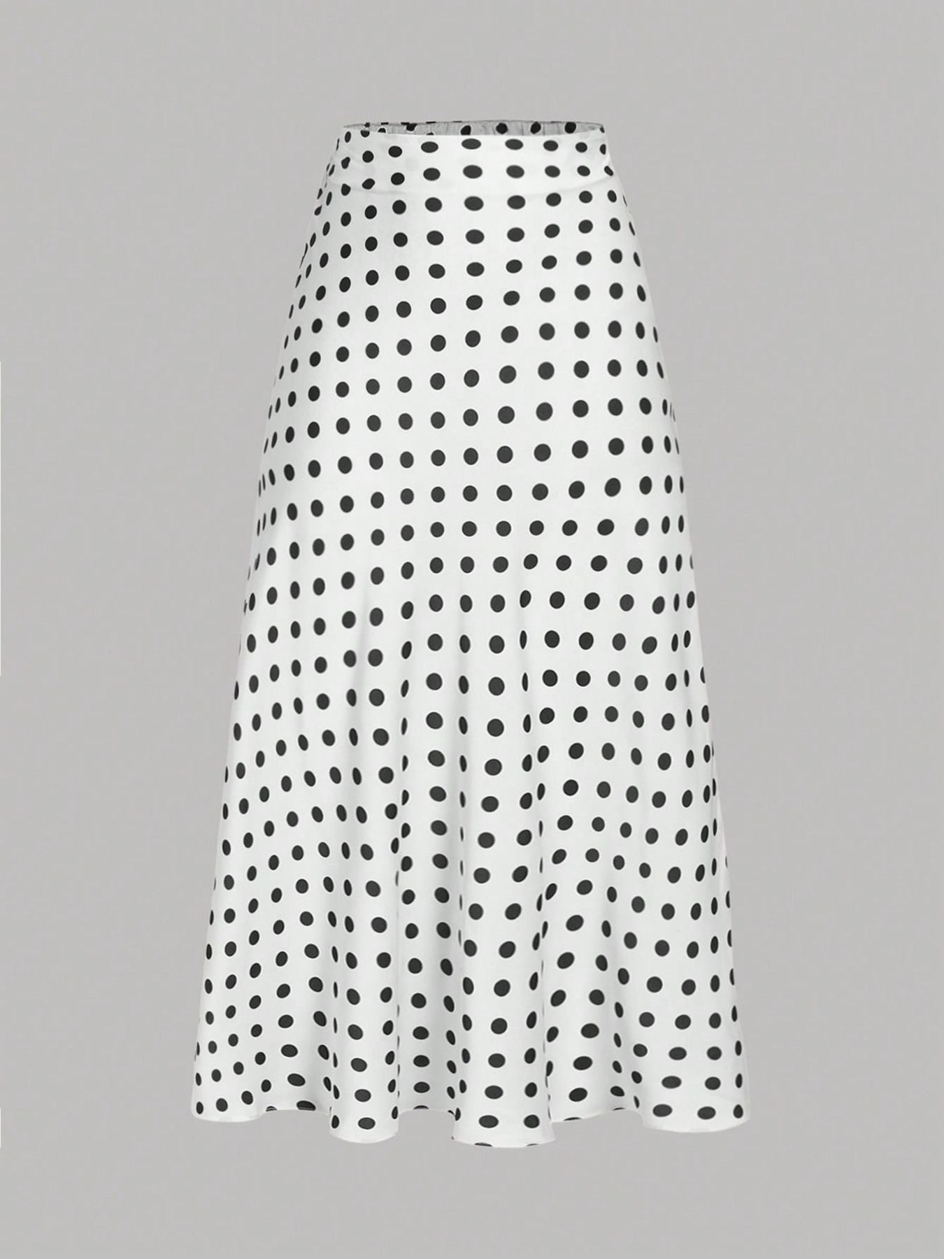 Womens Satin Polka Dot A Line Midi Skirt with Zipper
