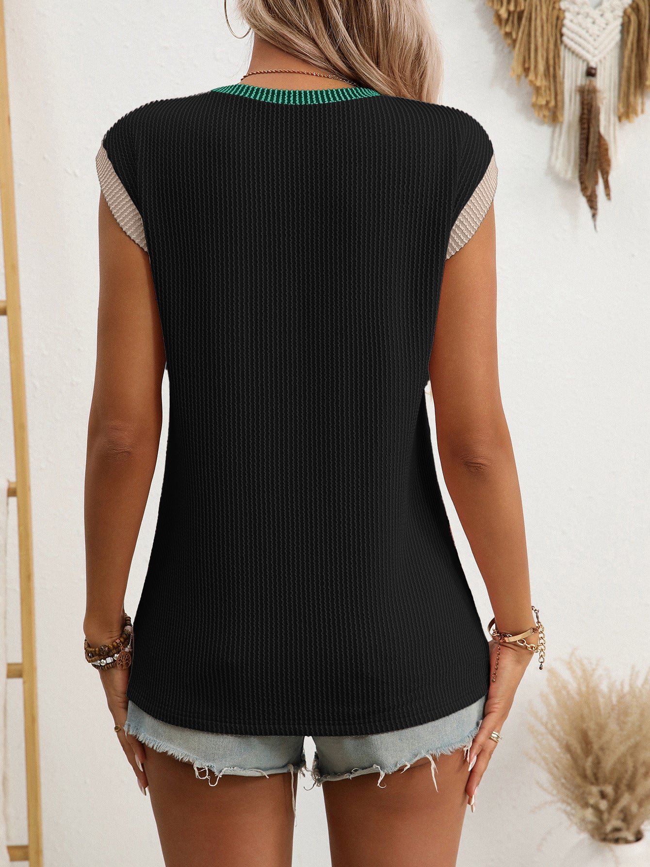 Sleeveless Color Block Knit Tank Top for Summer