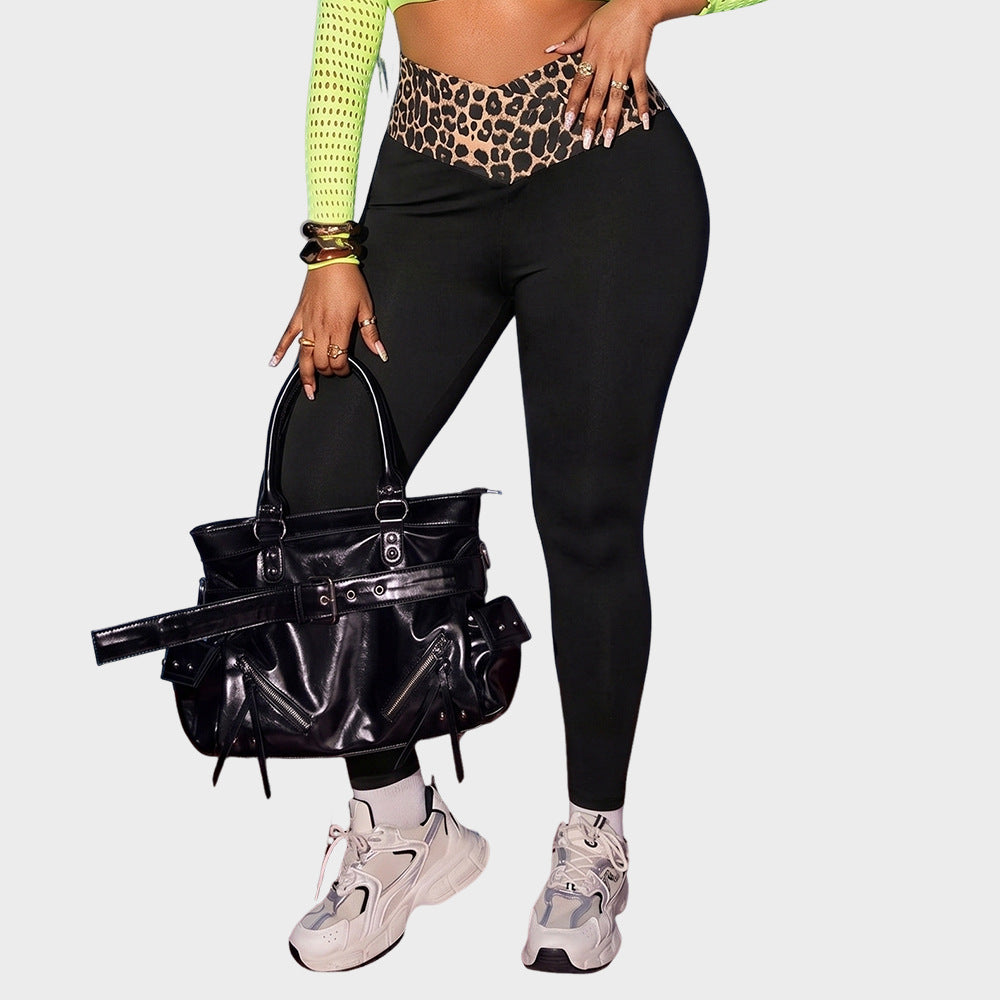 Plus Size Leopard Print High Waist Stretch Leggings Slim Fit