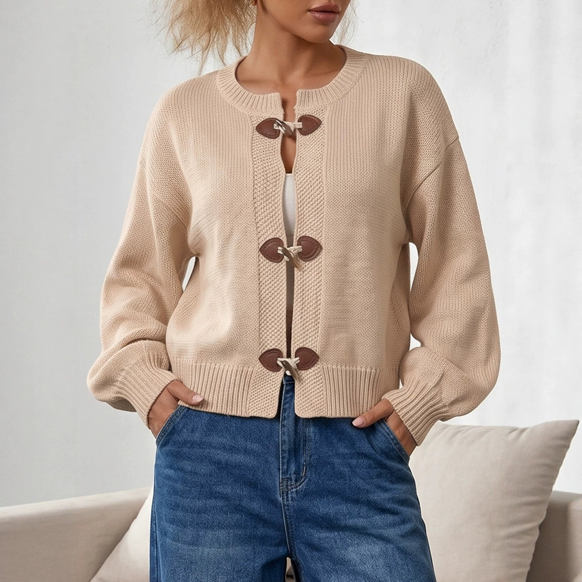 Women's Toggle Button Chunky Knit Cardigan Sweater