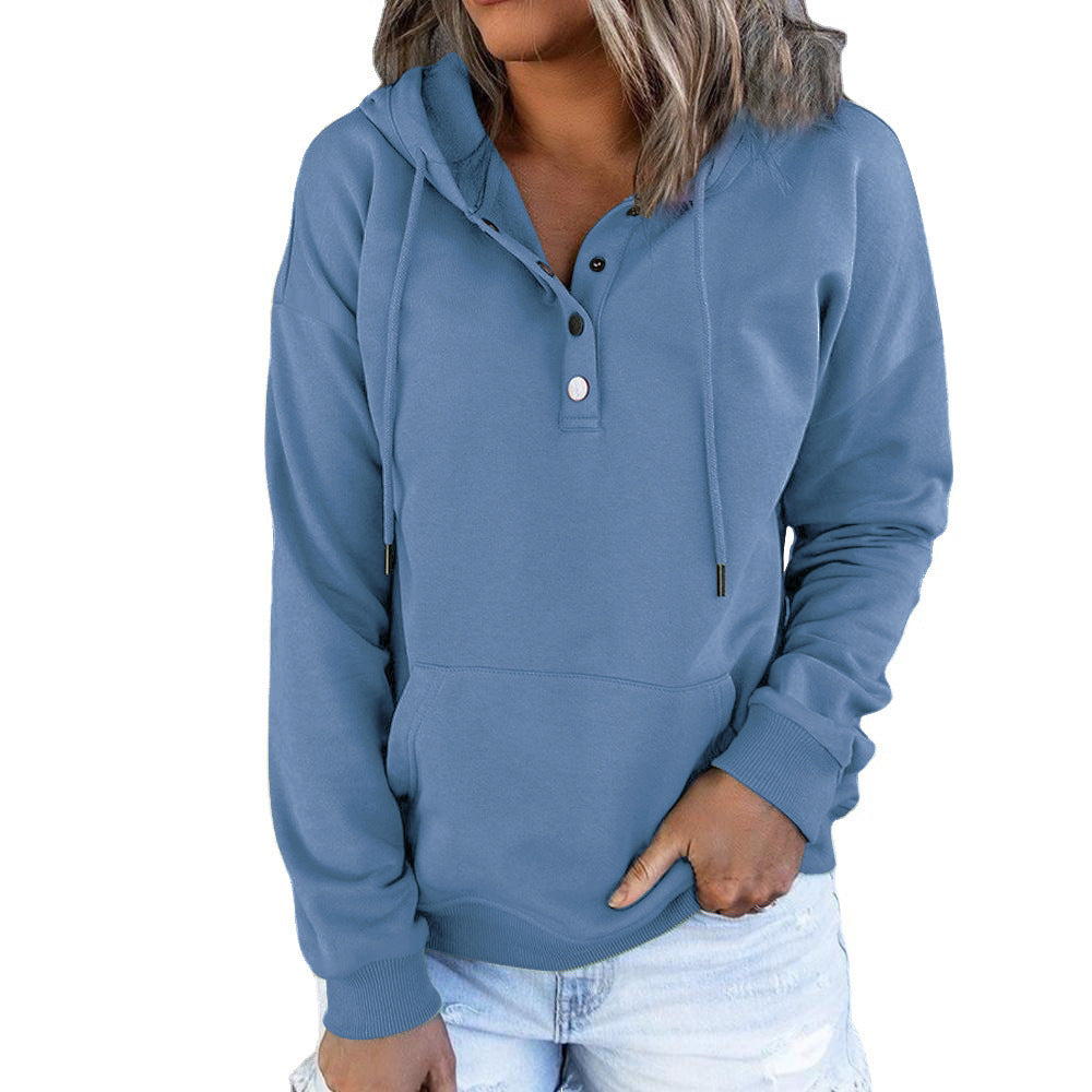 Women's Oversized Henley Hoodie Drawstring Pocket Pullover