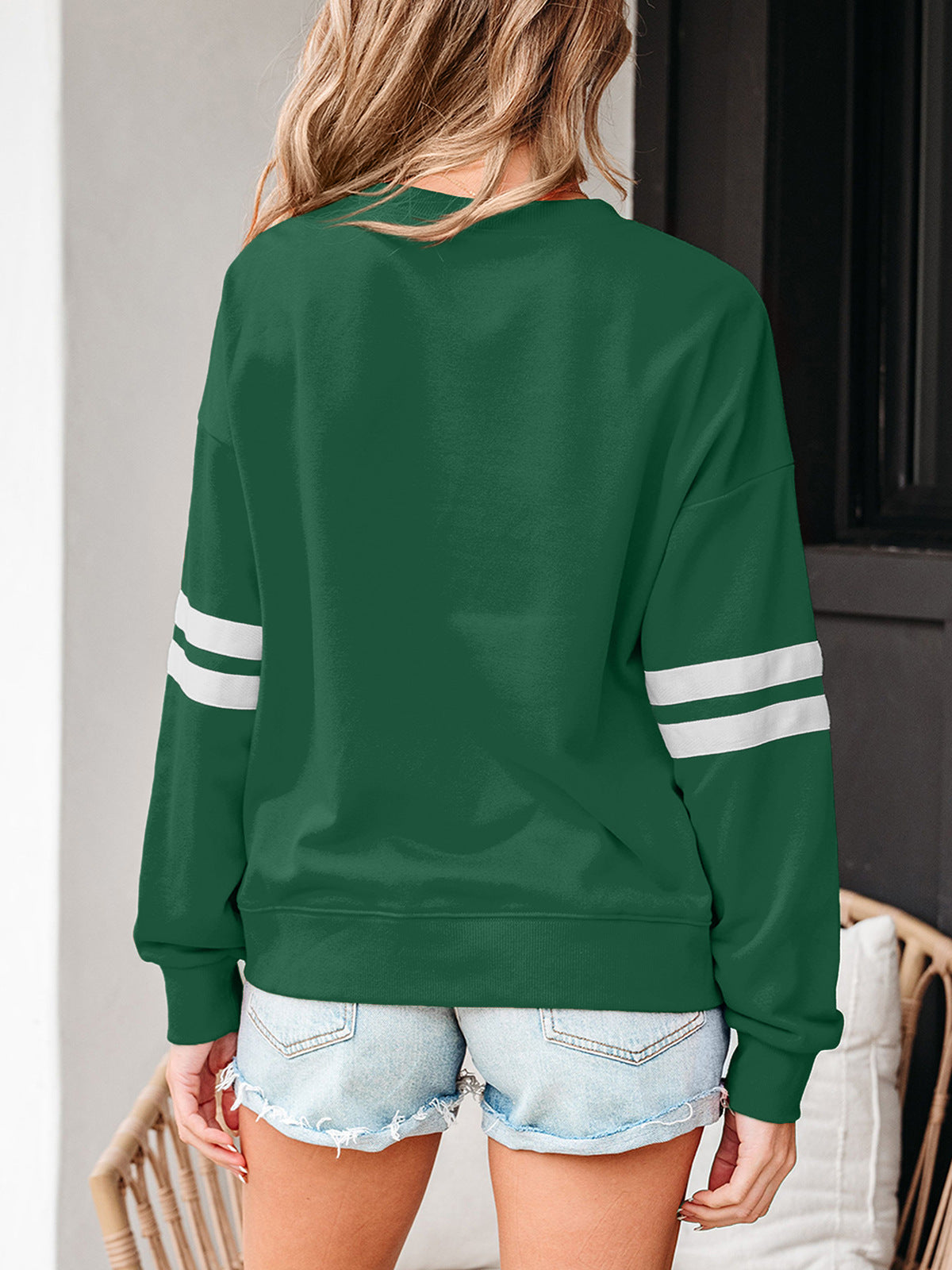 Stripe Varsity Sweatshirt Women Oversized Casual Top