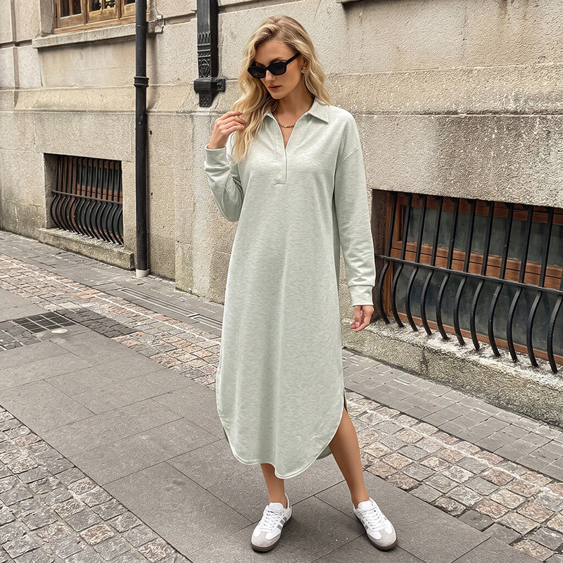 Women's Casual Long Sleeve Collared Oversized Maxi Dress