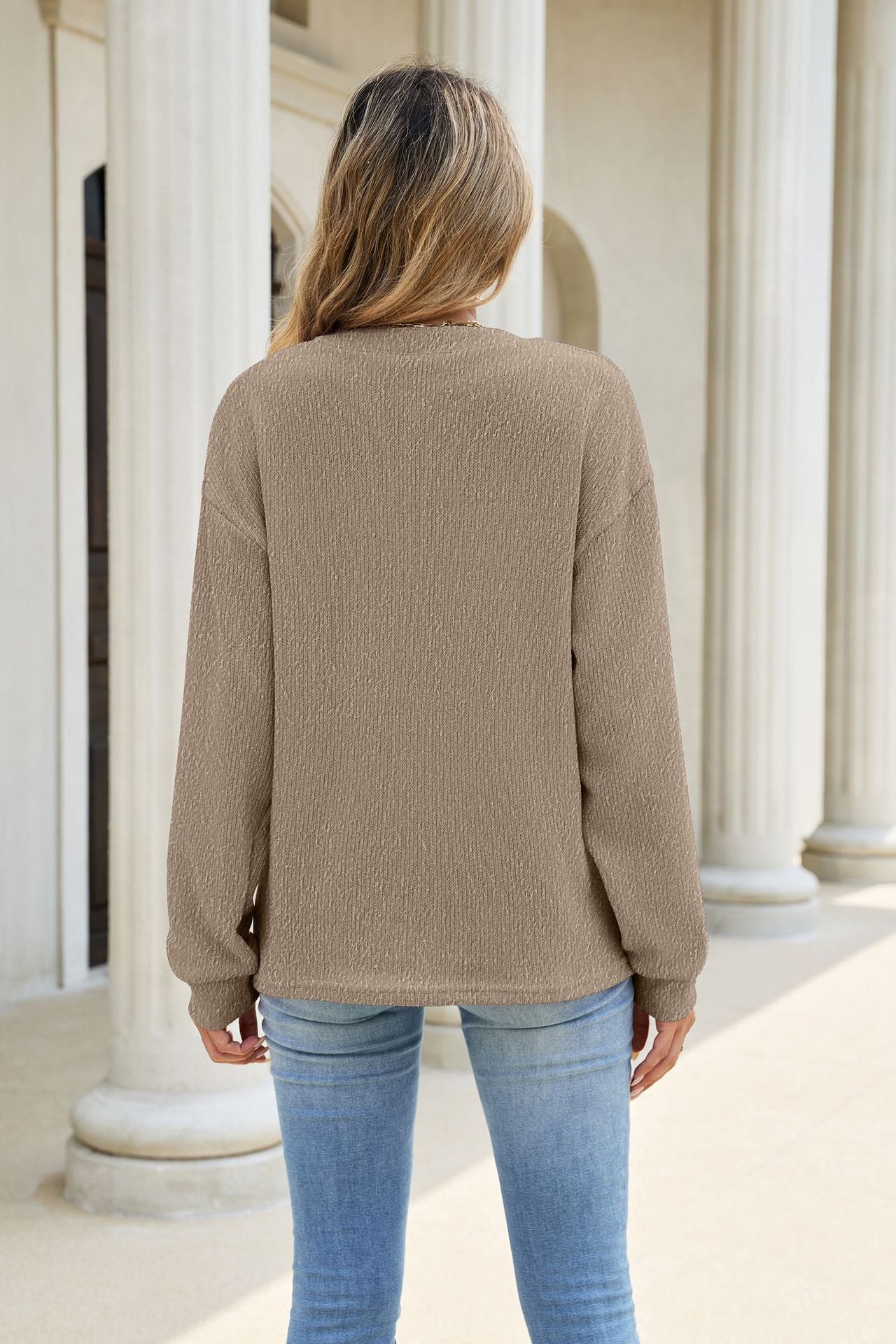 Women's Waffle Henley Pocket Sweatshirt Long Sleeve Oversized