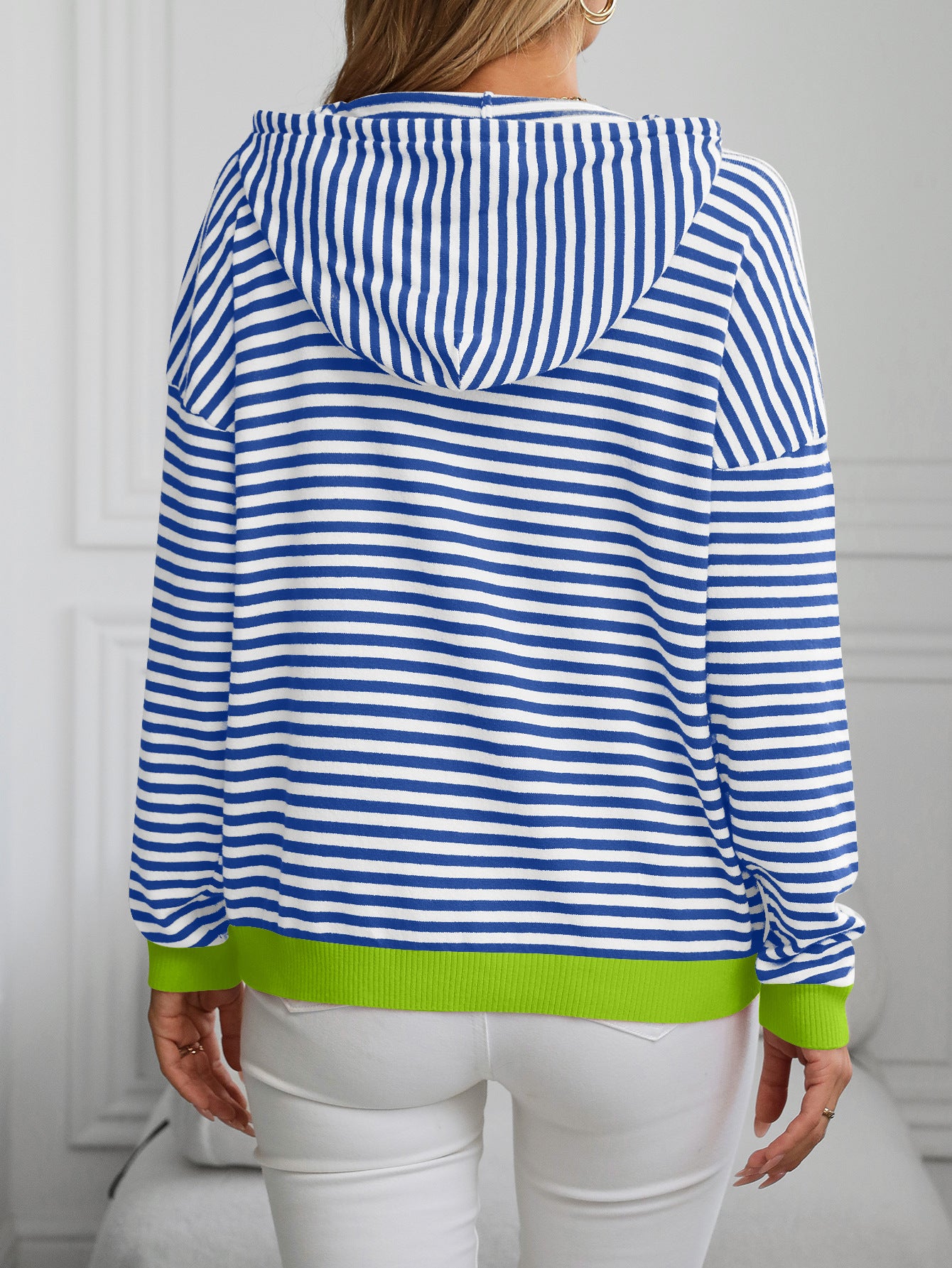 Women's Striped Contrast Long Sleeve Casual Sweater Hoodie