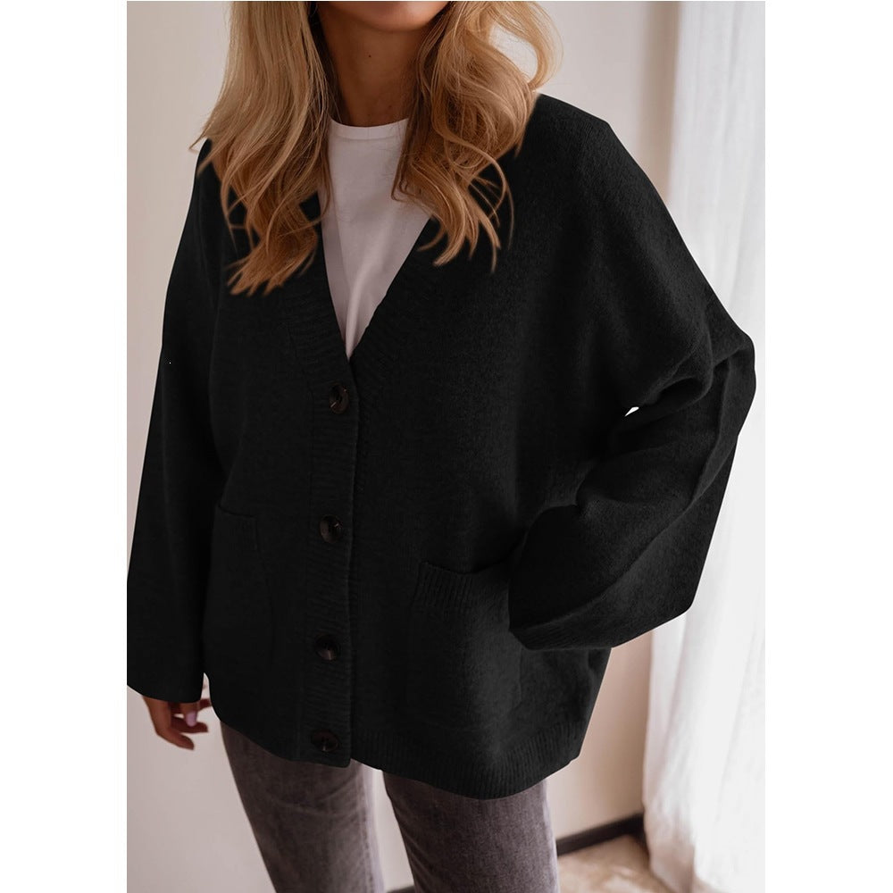 Oversized Button Front Pocket Knit Cardigan
