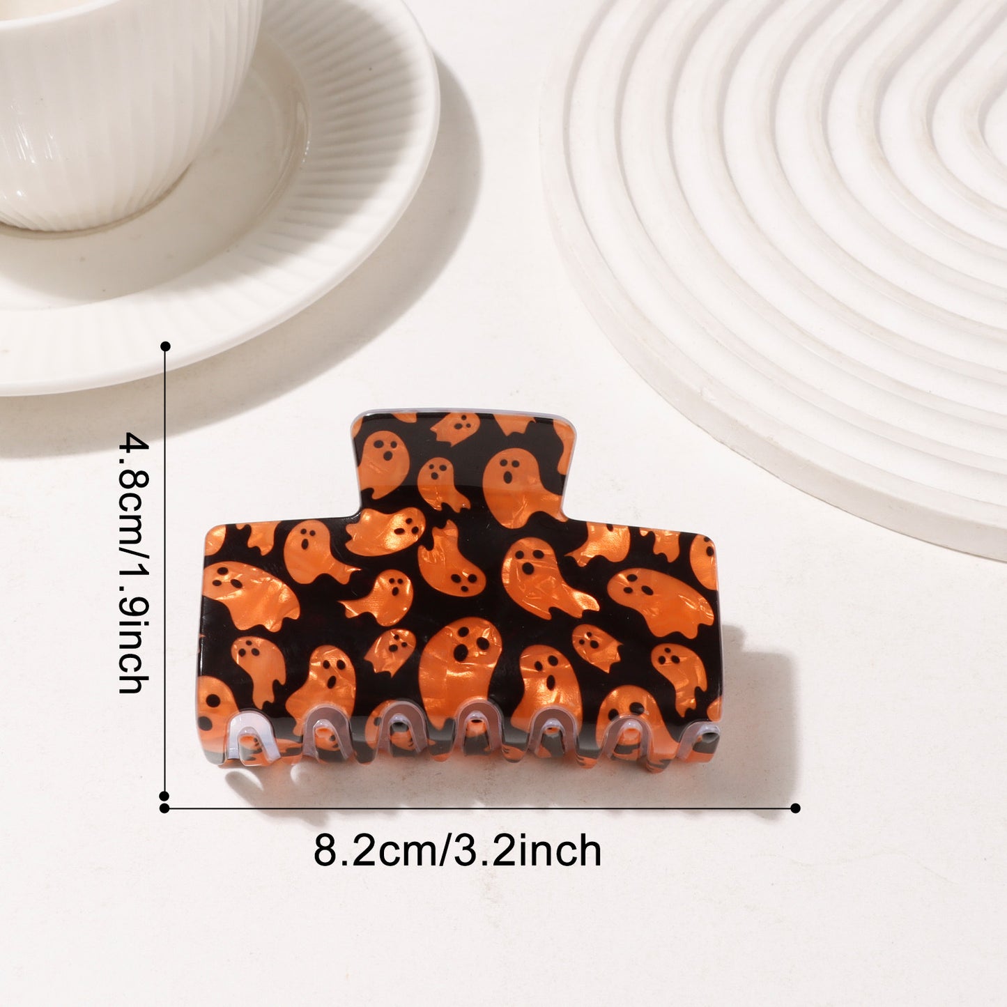 Halloween Hair Claw Clip, Ghost Spider Skull Print