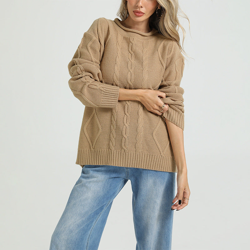 Women's Oversized Cable Knit Crewneck Sweater