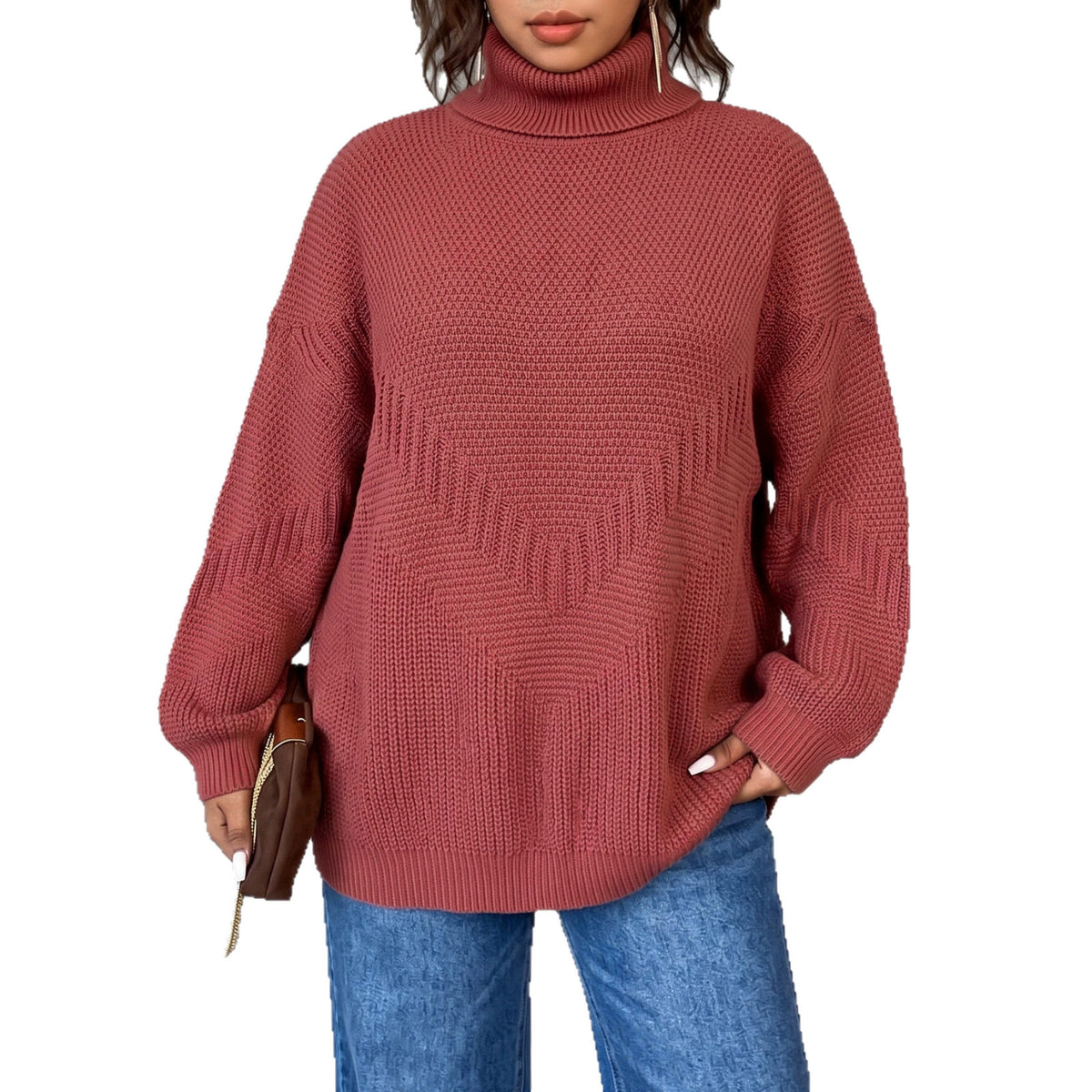 Women's Oversized Turtleneck Sweater Chunky Knit Pullover