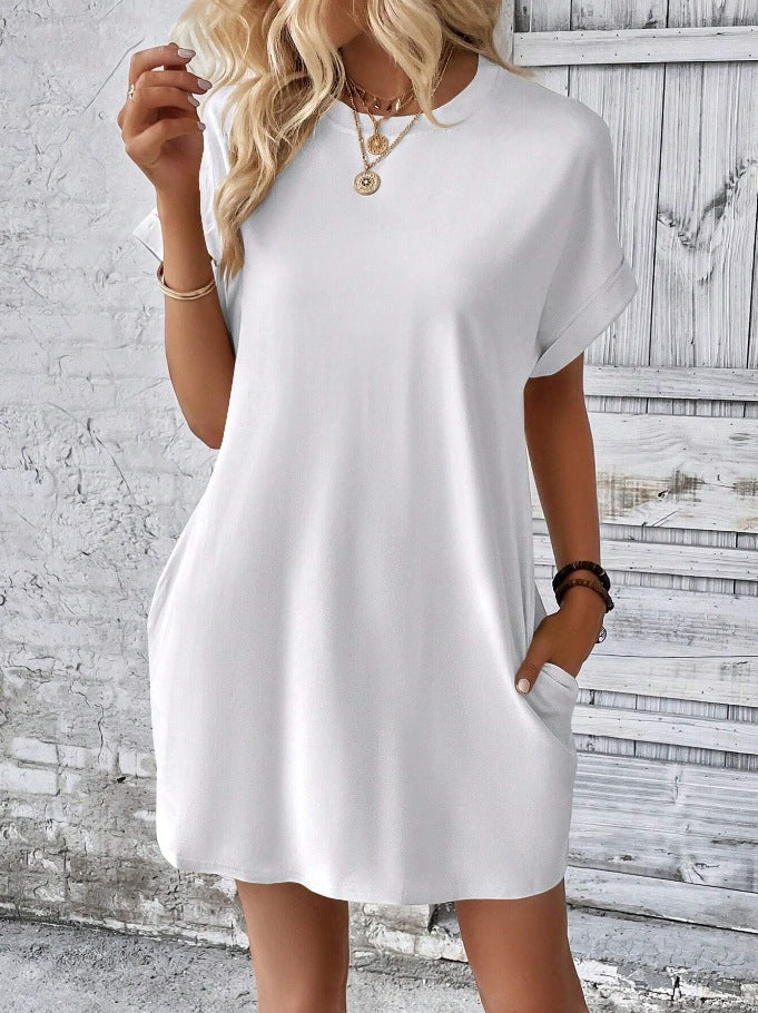 Oversized Crew Neck Casual T Shirt Dress With Pockets