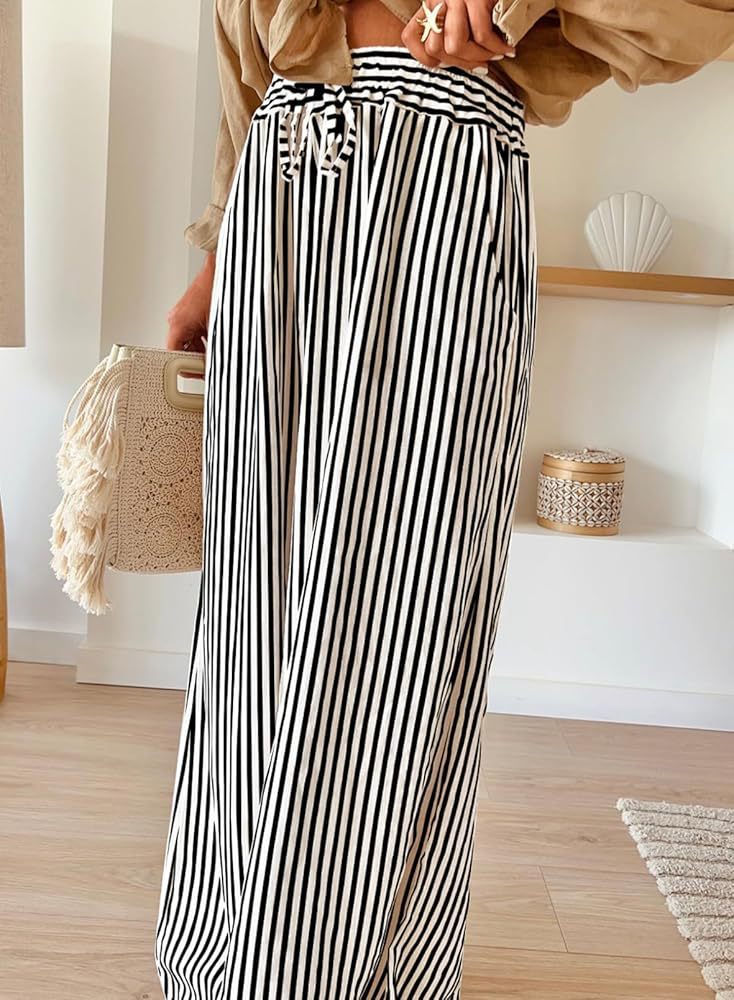 Striped Wide Leg Pants Casual Boho Trendy