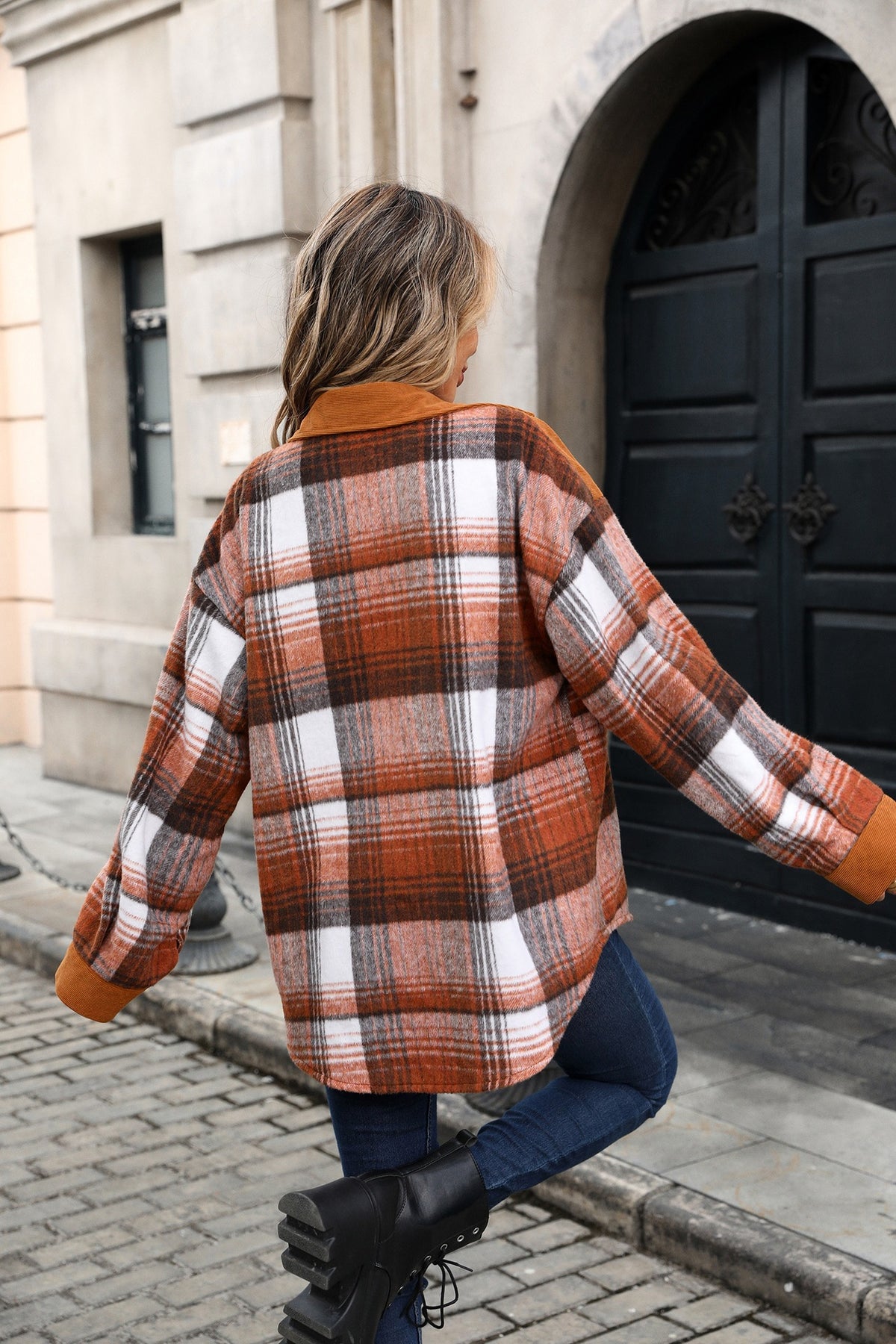 Women's Oversized Plaid Corduroy Shacket Button Down