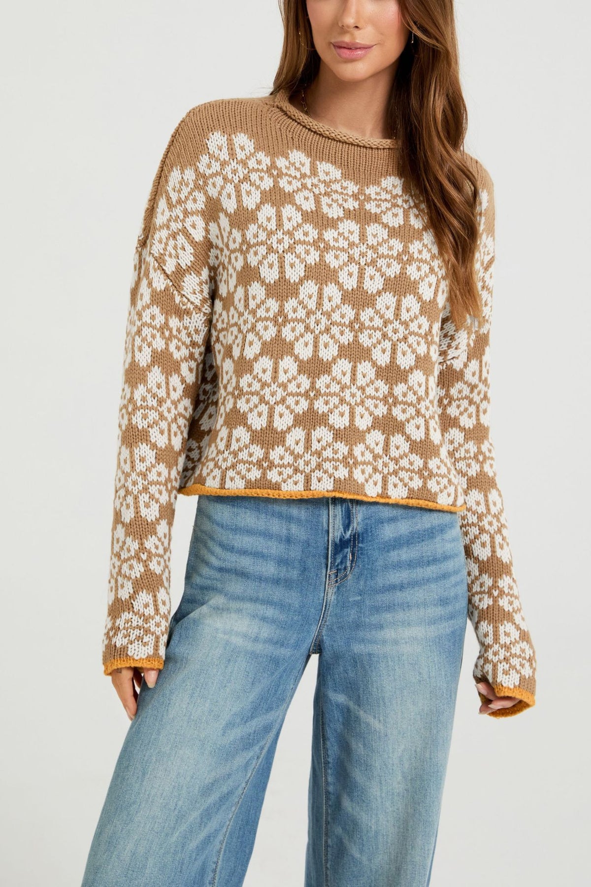 Women's Oversized Colorblock Fair Isle Crewneck Sweater
