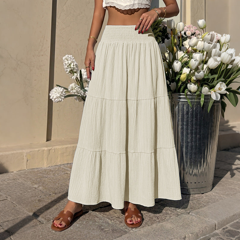 Solid Gauze Skirt Boho Smocked Tiered Maxi