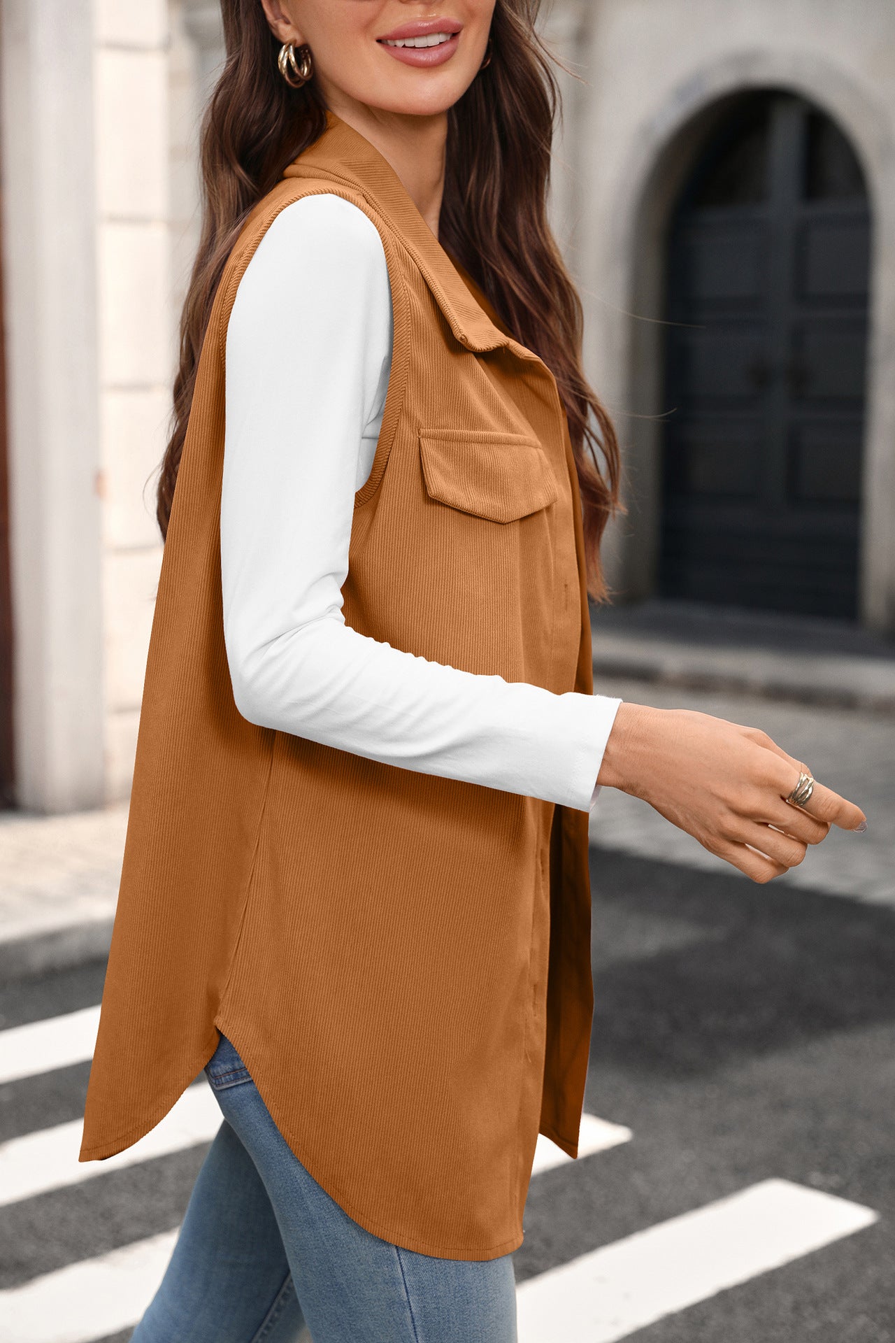 Solid Corduroy Vest Button Front Oversized Casual Layering