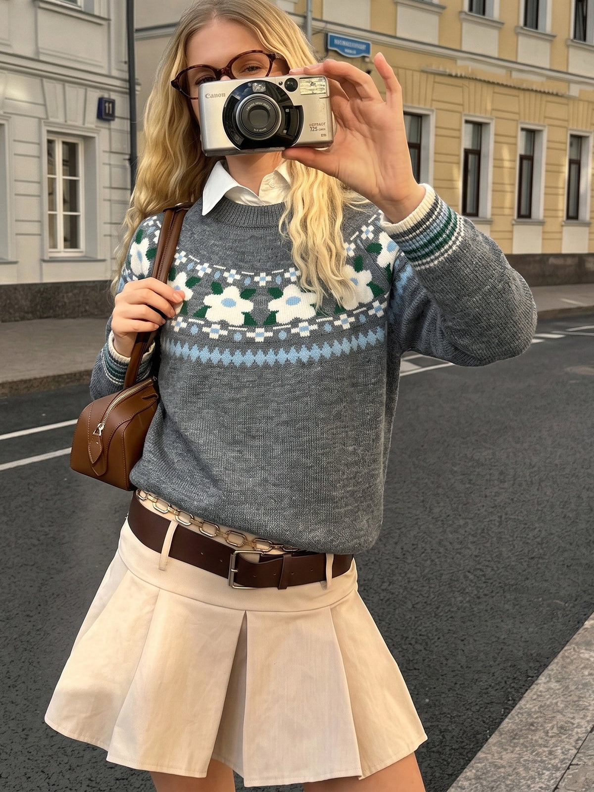 Women's Fair Isle Floral Oversized Crew Neck Sweater