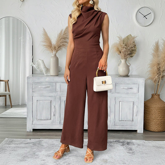 Mock Neck Wide Leg Jumpsuit Elegant Resort Outfit