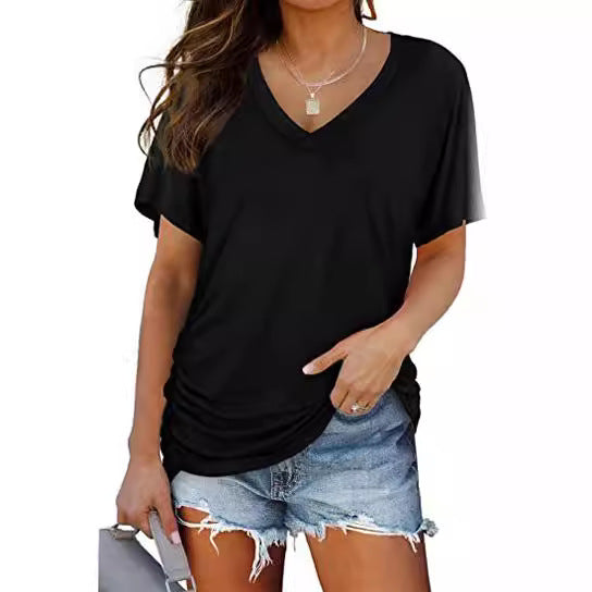 Black V Neck Loose Fit Basic Tee