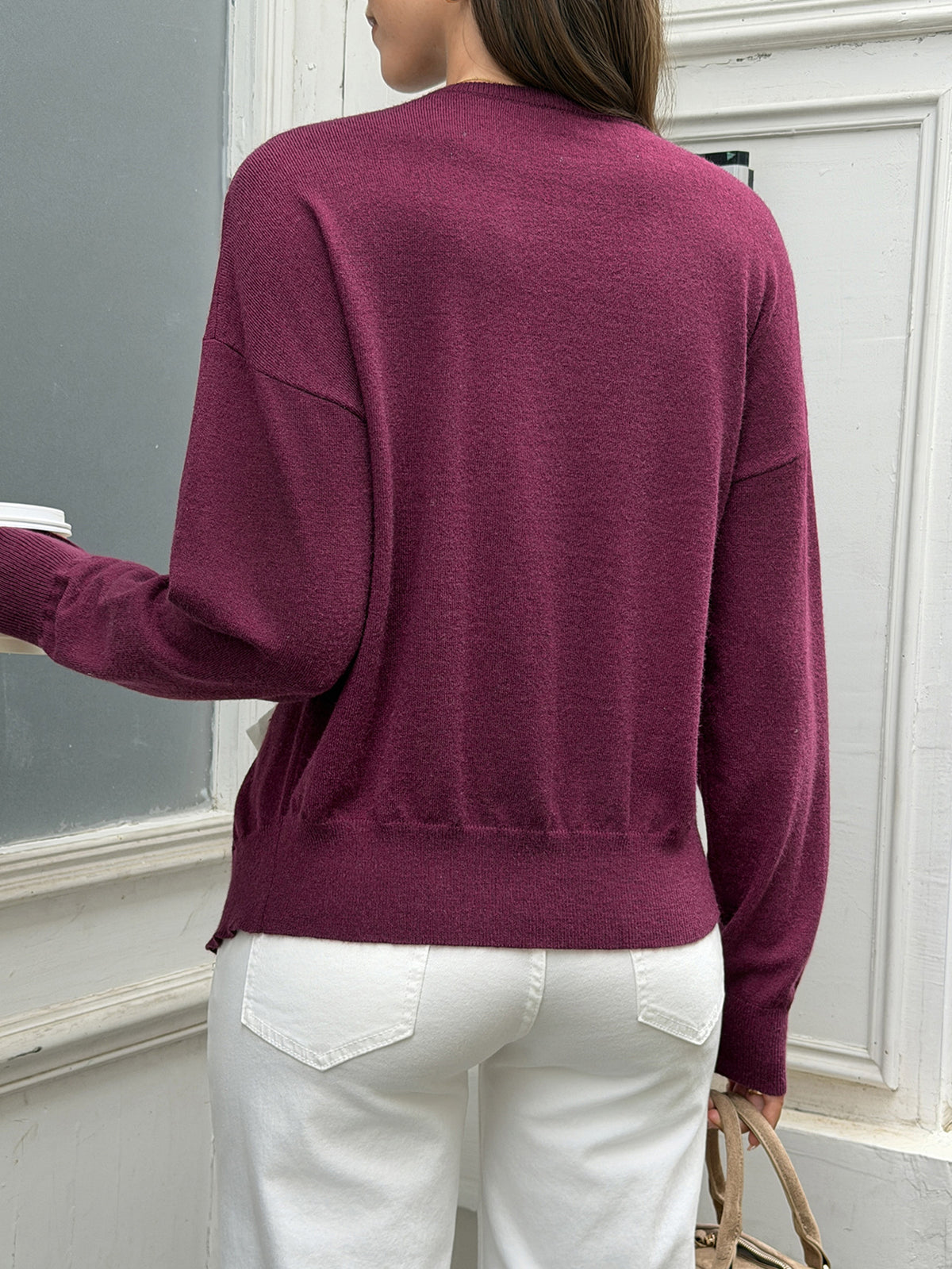 Women's Cutout Bow Sweater Burgundy Coquette Knit