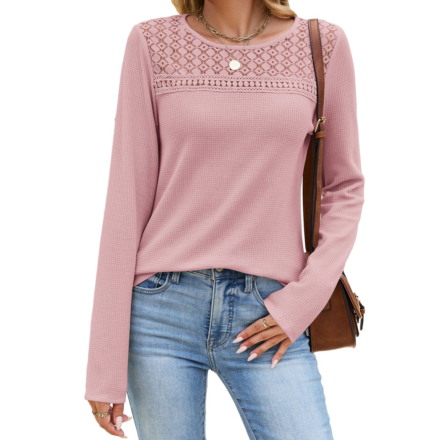Solid  Blouse Floral Lace Casual Boutique Top