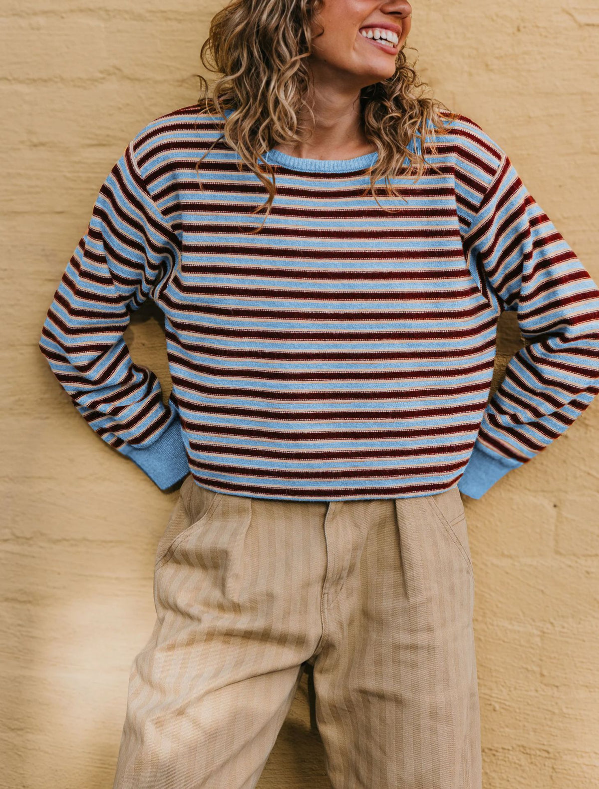 Women's Oversized Striped Crew Neck Knit Sweater