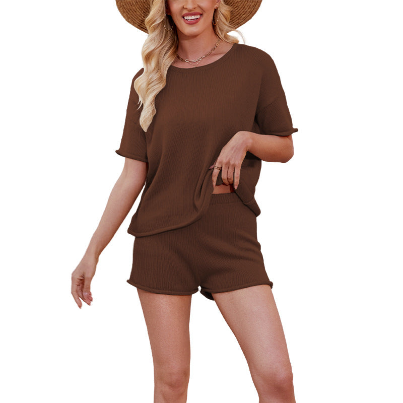 2026 Summer Knit Set Women’s Shorts & Loose T-Shirt Outfit