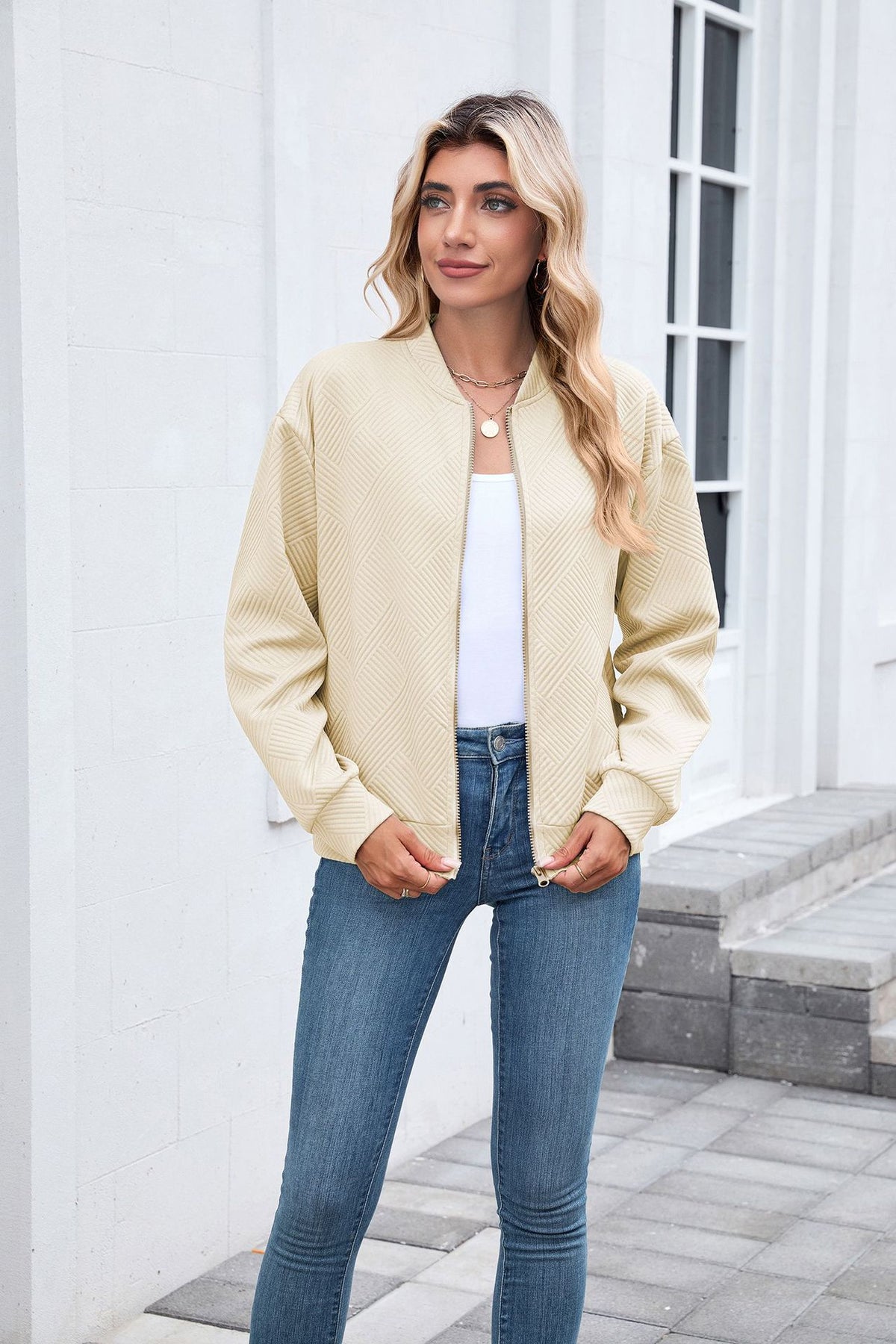 Women's Oversized Quilted Zip-Up Bomber Jacket