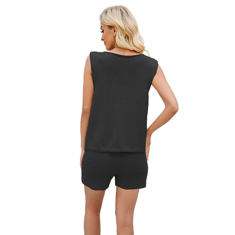 2026 Summer Knit V-Neck Tie-Front Tank & Shorts Set