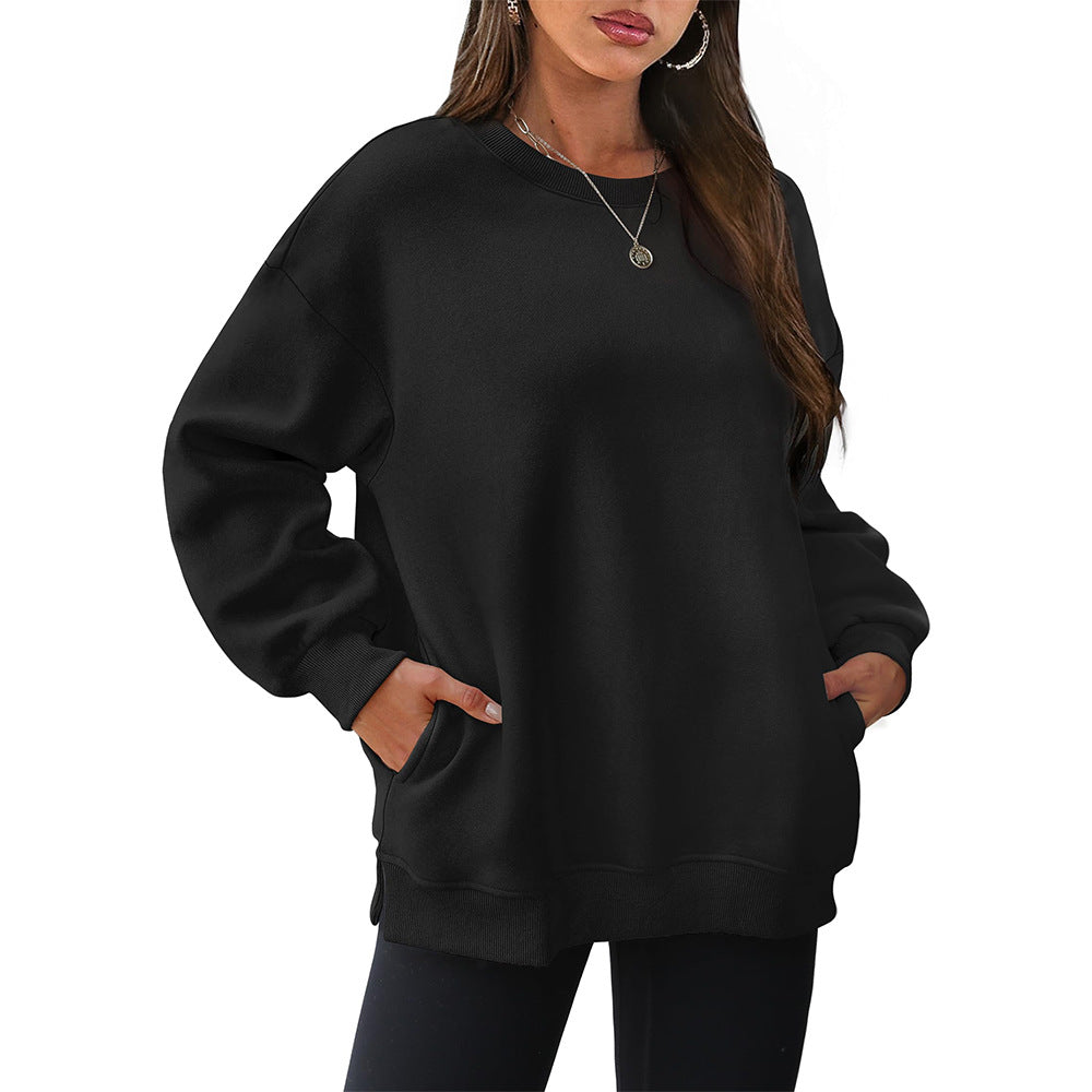 Oversized Crewneck Pullover Sweatshirt with Pockets