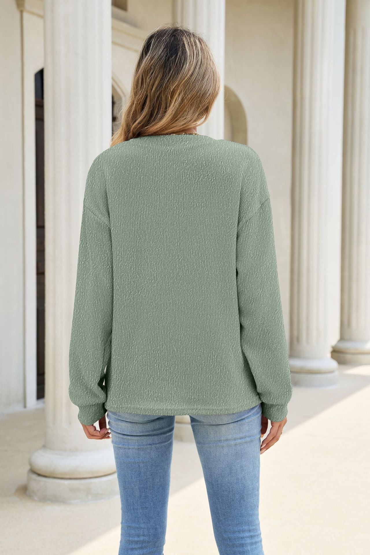 Women's Waffle Henley Pocket Sweatshirt Long Sleeve Oversized
