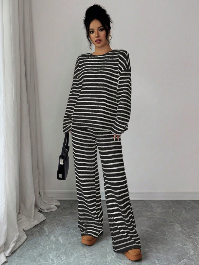 Striped Knit Jumpsuit Boutique Wide Leg Ribbed Loungewear