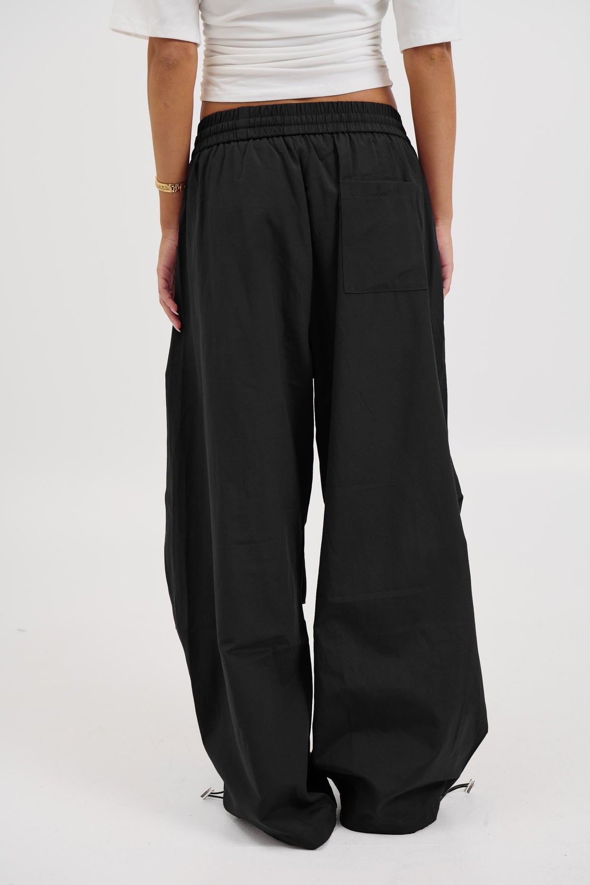 Womens Parachute Cargo Pants Wide Leg Drawstring