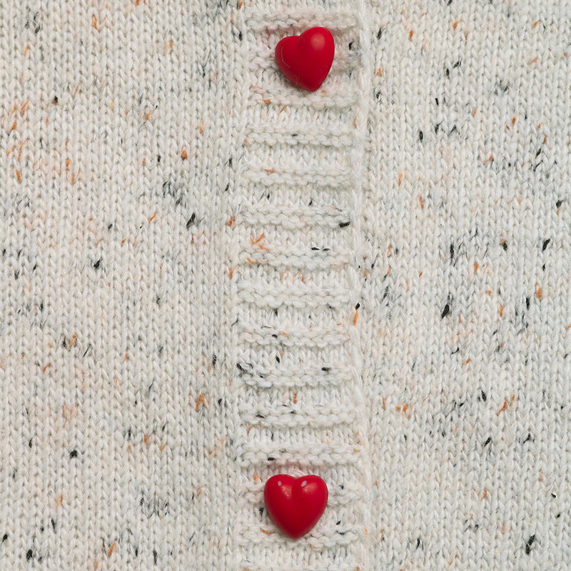 Heart Button Knit Cardigan Contrast Trim Sweet Sweater