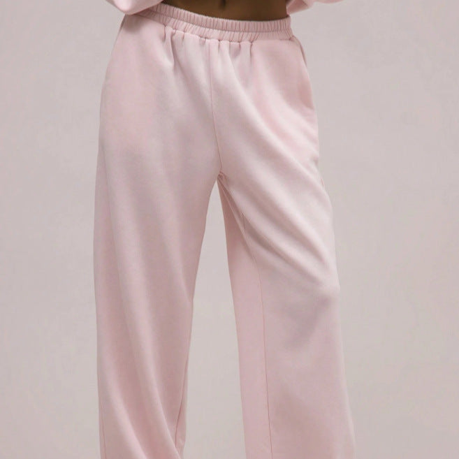Pink Hooded Sweatshirt Wide Leg Pants Set