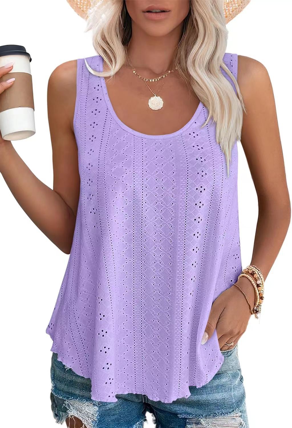 Women's Summer Loose Fit Round Neck Sleeveless Vest Top