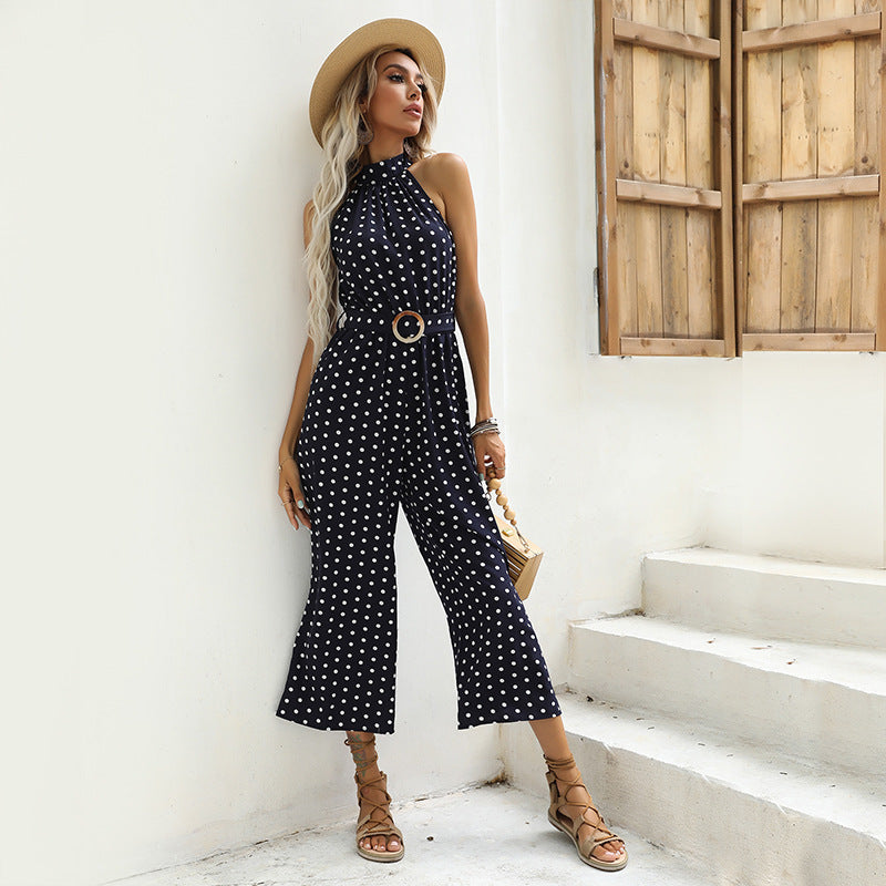 Polka Dot Halter Wide Leg Jumpsuit