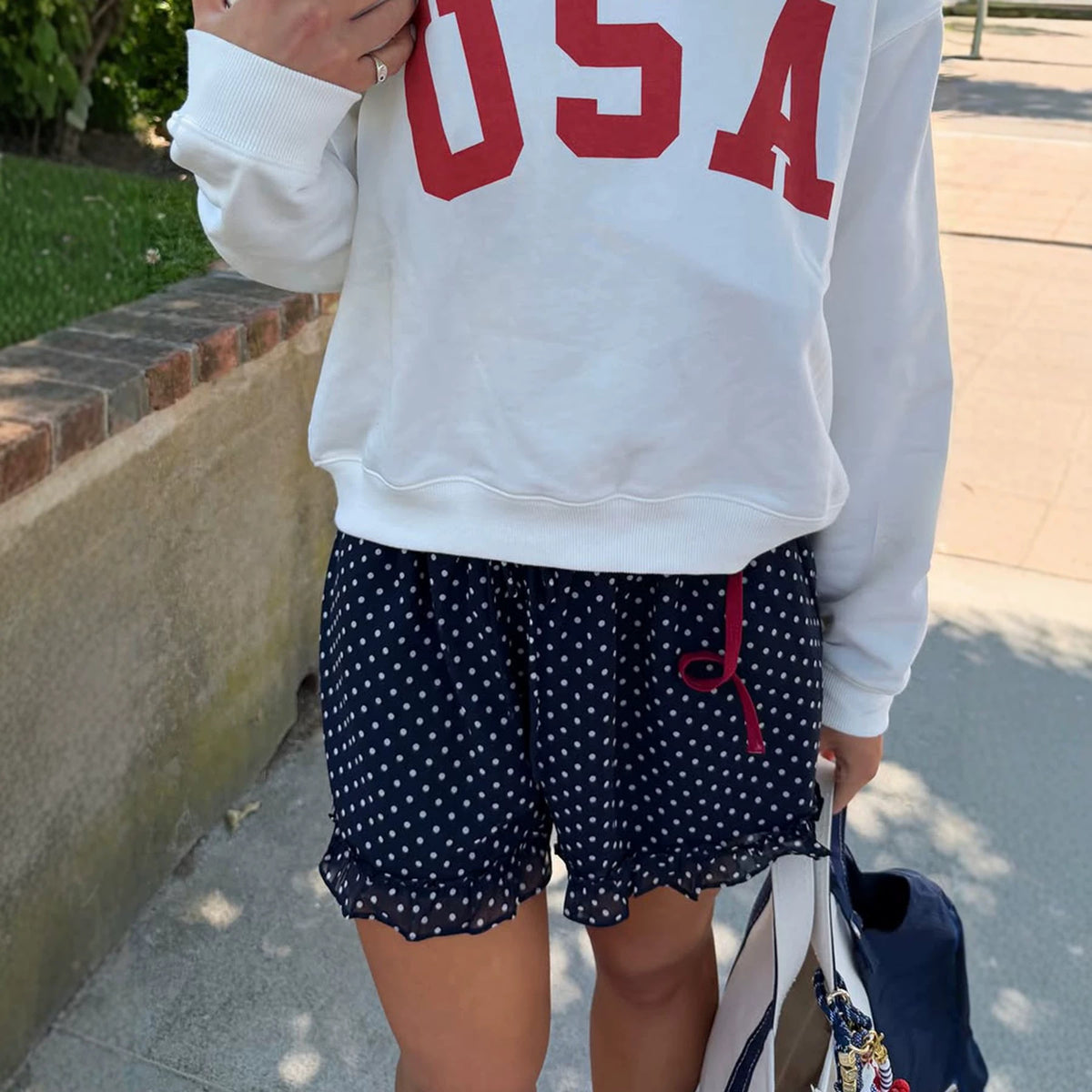 Women's Polka Dot Ruffled Shorts Elastic Waist Pockets
