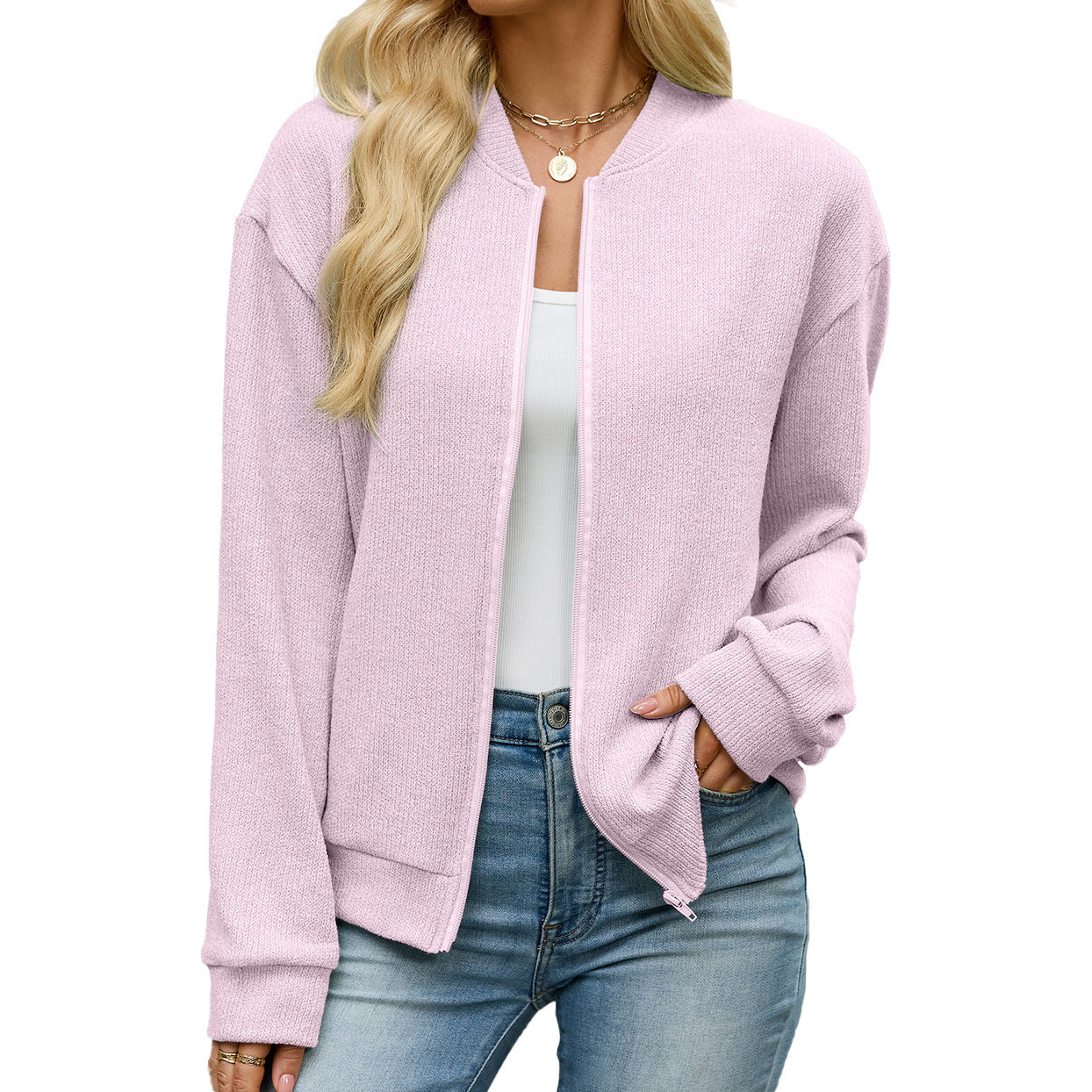Women's Oversized Zip Up Cardigan Jacket Casual Long Sleeve