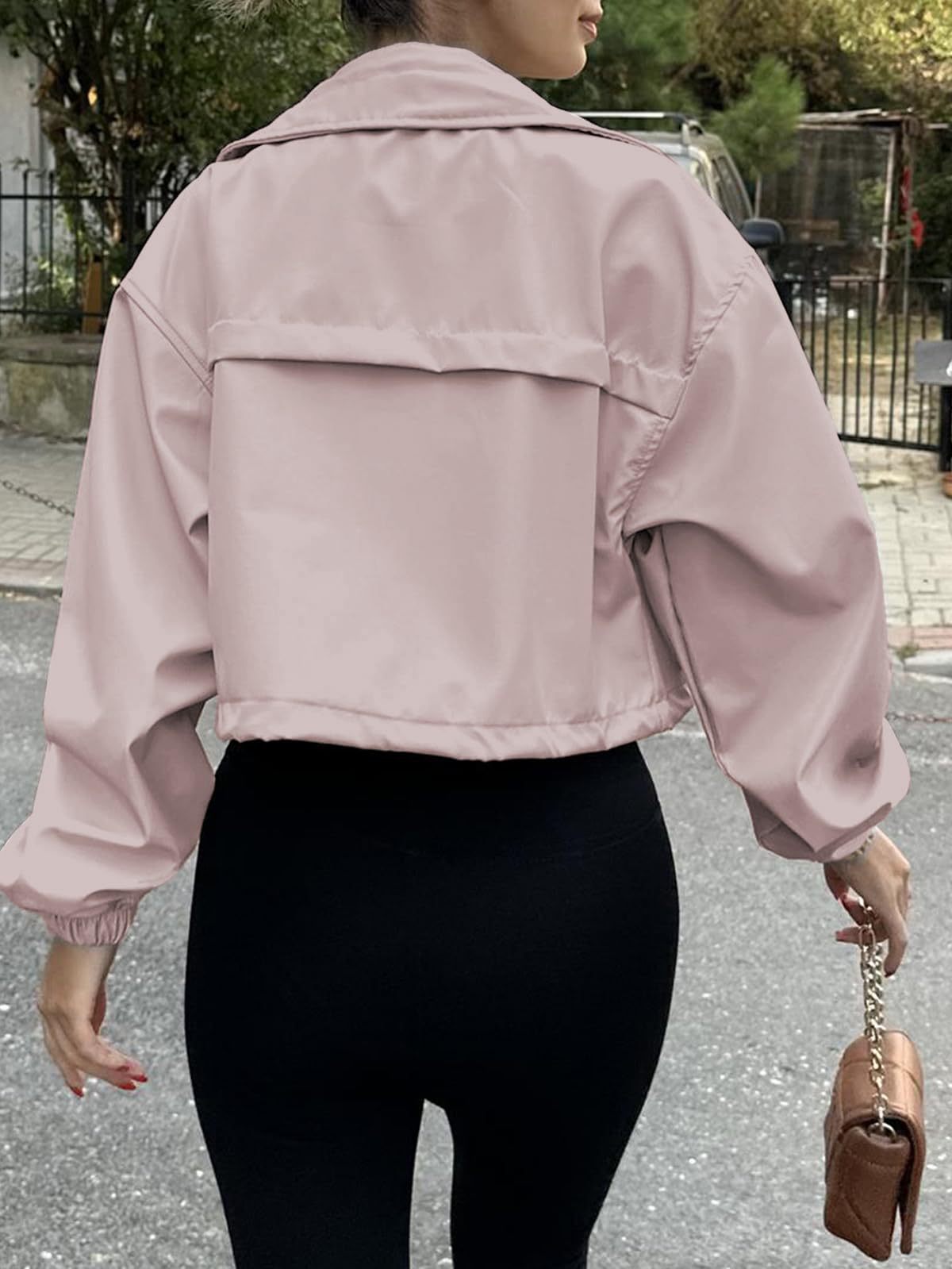 Solid Cropped Windbreaker Utility Jacket