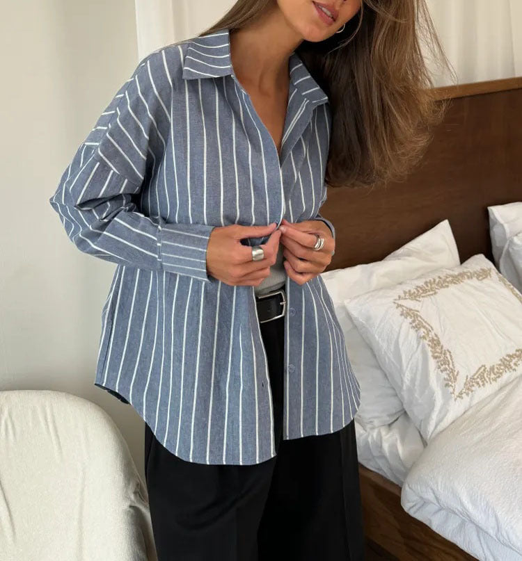 Women’s Striped Button Down Shirt Oversized Casual Blouse