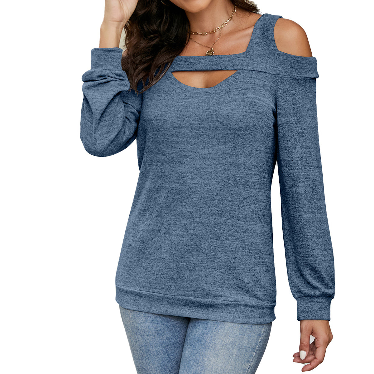 Women's Cold Shoulder Cutout Long Sleeve Loose Top