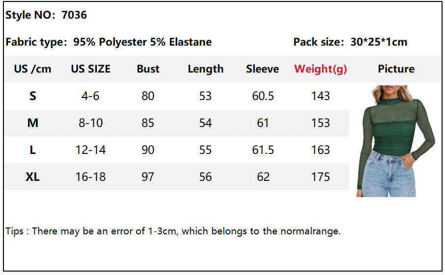 Women's Half High Neck Sheer Long Sleeve Sexy Y2K Mesh Top