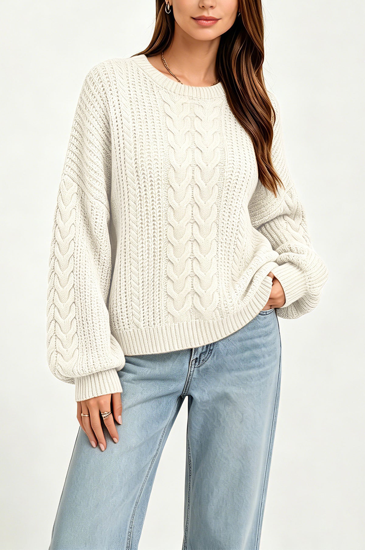 Women's Oversized Chunky Cable Knit Crew Neck Sweater