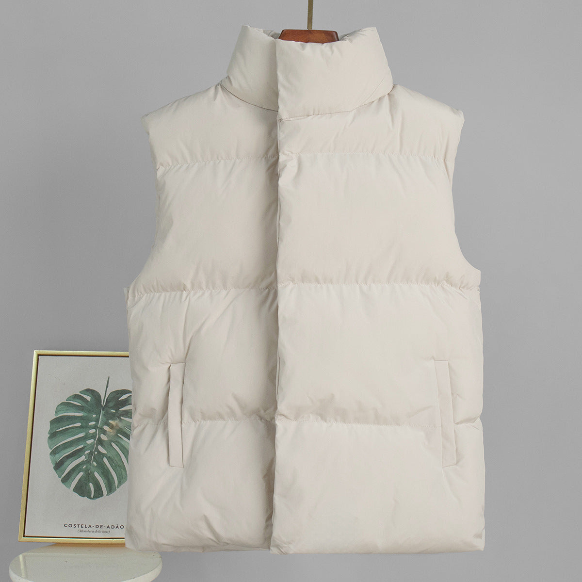 Oversized Longline Puffer Vest High Collar Zip Front