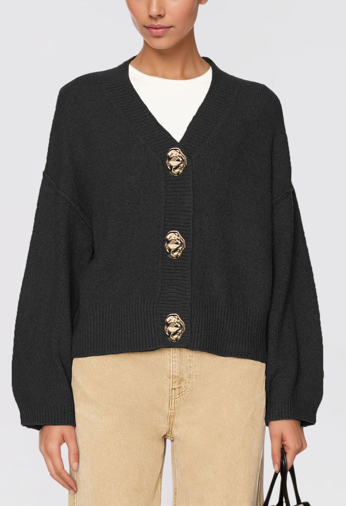 Women's Oversized Chunky V Neck Button Front Cardigan