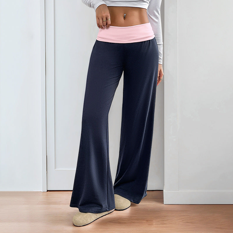 Low Waist Colorblock Wide Leg Lounge Pants for Women