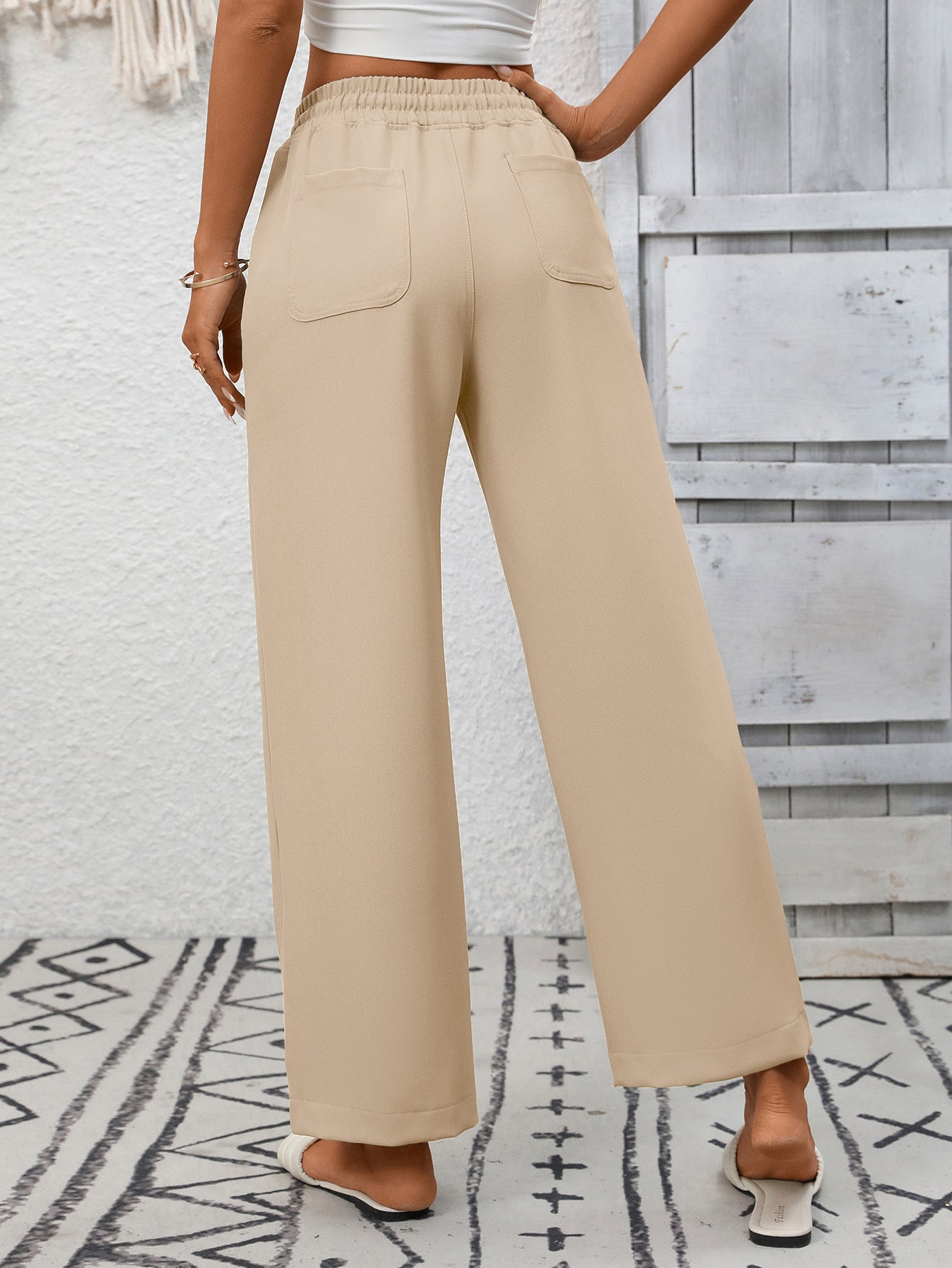 Wide Leg Drawstring Pants with Pockets High Waist Casual