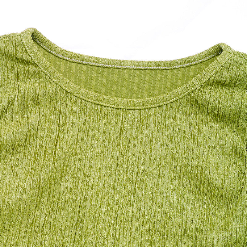 Ribbed Knit Crop Top and Slit Skirt Two-Piece Set
