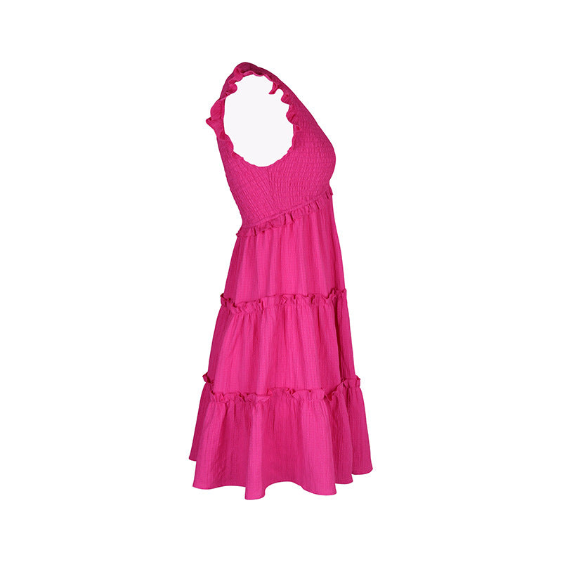 Casual Flowy  V Neck Ruffle Hem Sleeveless Dress Summer