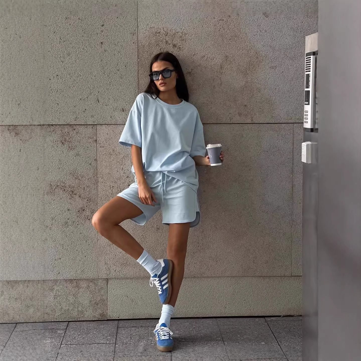 Two Piece Shorts Set, Oversized Tee & Drawstring Shorts
